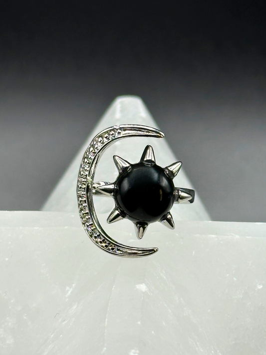 Obsidian Stone Star Moon Ring