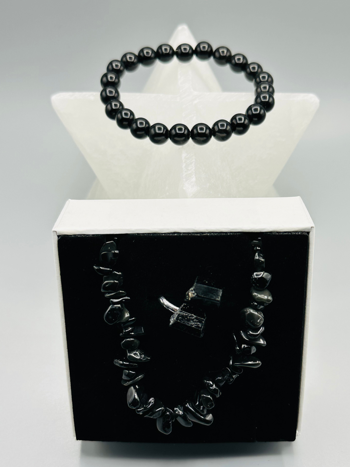 Conjunto de caja de collar de obsidiana