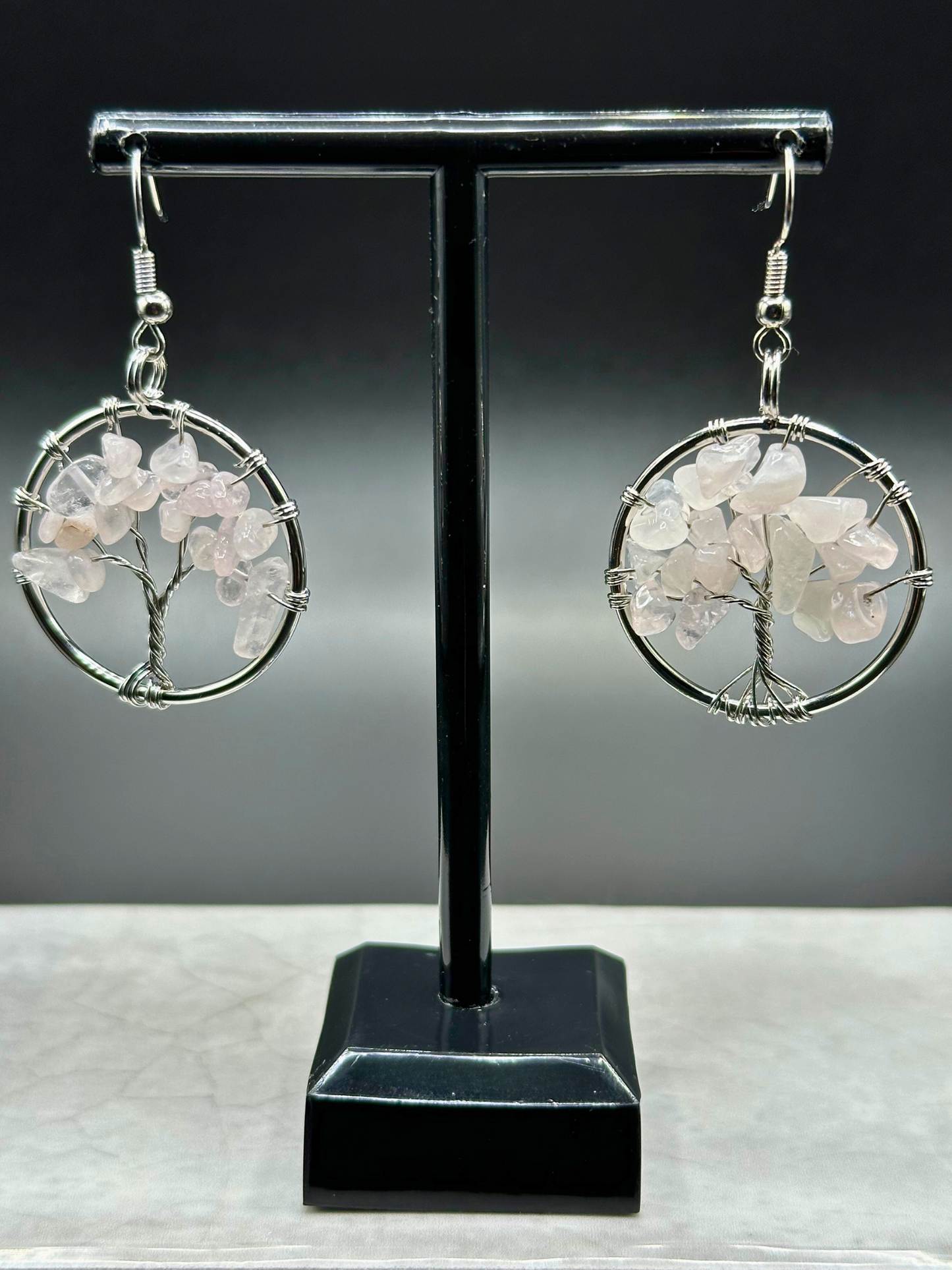 Rose Quartz Tree of Life Earrings