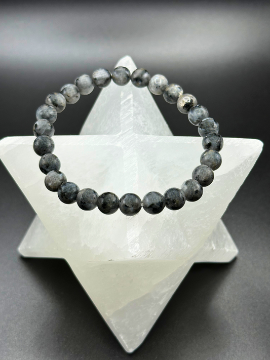 Black Labradorite Bead Bracelet (Large Wrist Size)